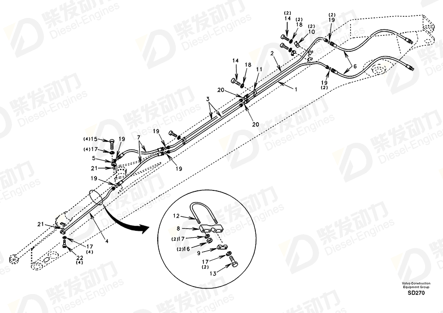 沃尔沃 管夹 SA9372-52870 图纸