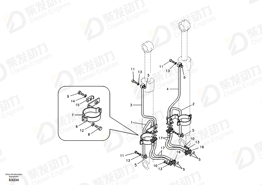 沃尔沃 硬管总成 SA1074-03101 图纸